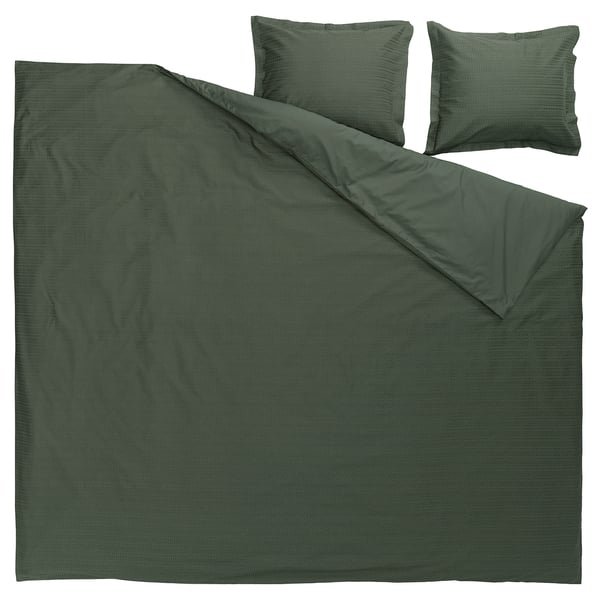 LUKTVICKER Funda plumón con 2 fundas almohada, verde oscuro, 240x220/50x60 cm