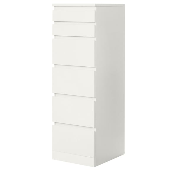 MALM Cómoda de 6 cajones, blanco/Espejo, 40x123 cm
