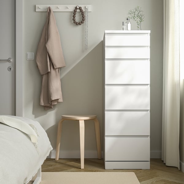 MALM Cómoda de 6 cajones, blanco/Espejo, 40x123 cm