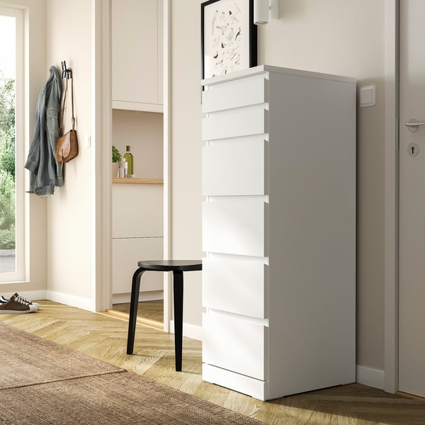 MALM Cómoda de 6 cajones, blanco/Espejo, 40x123 cm