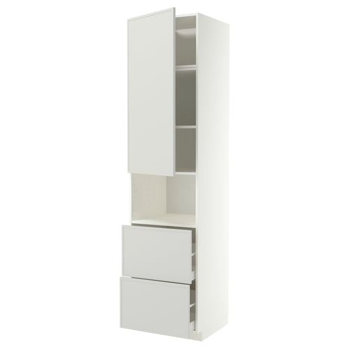 METOD / MAXIMERA Mueble microondas +2 cajones+puerta, blanco/Aspudden gris claro, 60x60x240 cm