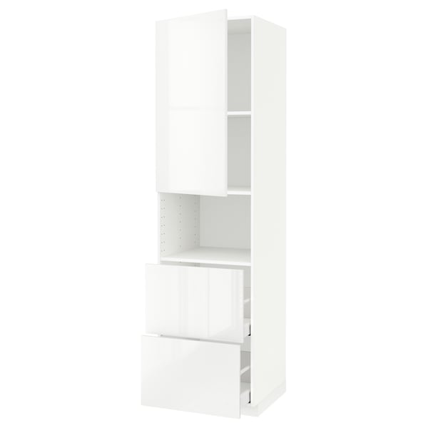 METOD / MAXIMERA Mueble microondas +2 cajones+puerta, blanco/Ringhult blanco, 60x60x220 cm