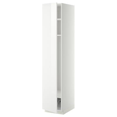 METOD Mueble alto + entrepaño y canastas, blanco/Ringhult blanco, 40x60x200 cm