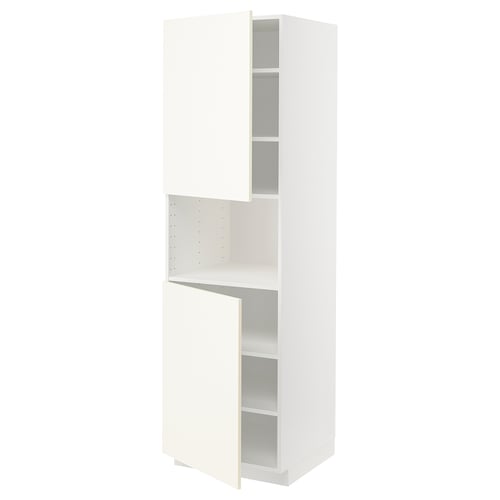 METOD Mueble alto microondas, 2 puertas, blanco/Vallstena blanco, 60x60x200 cm