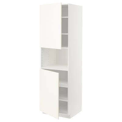METOD Mueble alto microondas, 2 puertas, blanco/Vallstena blanco, 60x60x200 cm