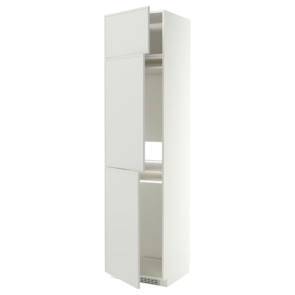 METOD Mueble alto para nevera, 3 puertas, blanco/Aspudden gris claro, 60x60x240 cm