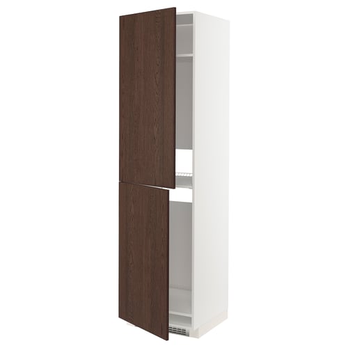 METOD Mueble alto para nevera, blanco/Sinarp café, 60x60x220 cm