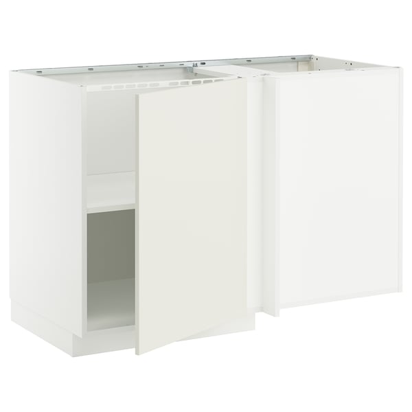 METOD Mueble inferior esquinero, blanco/Veddinge blanco, 128x68 cm