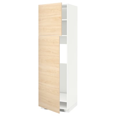 METOD Mueble para nevera con 2 puertas, blanco/Askersund Efecto fresno claro, 60x60x200 cm