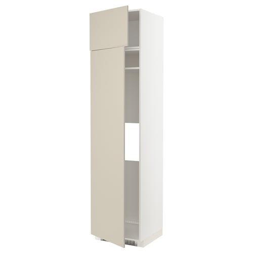 METOD Mueble para nevera con 2 puertas, blanco/Havstorp beige, 60x60x240 cm