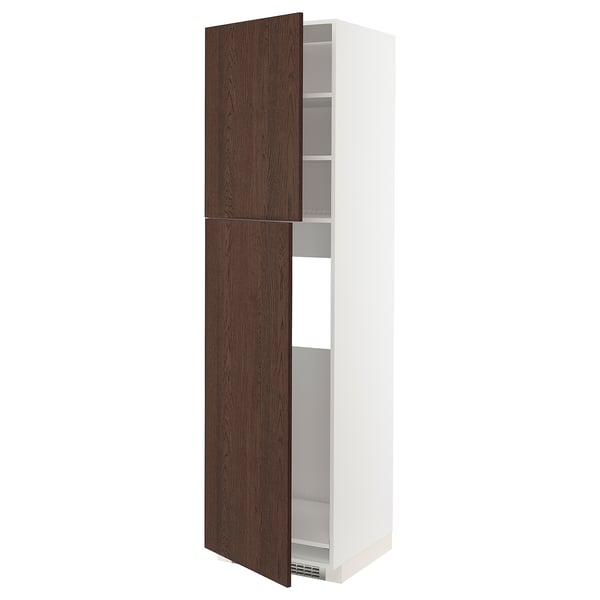METOD Mueble para nevera con 2 puertas, blanco/Sinarp café, 60x60x220 cm