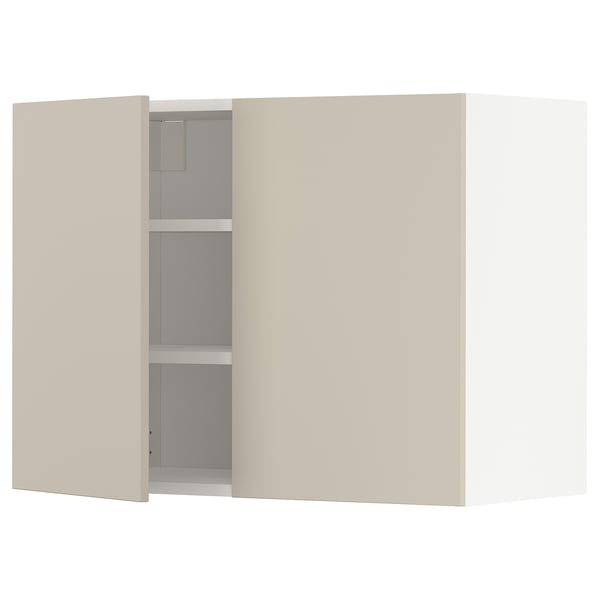 METOD Mueble pared+entrepaños y 2 puertas, blanco/Havstorp beige, 80x60 cm