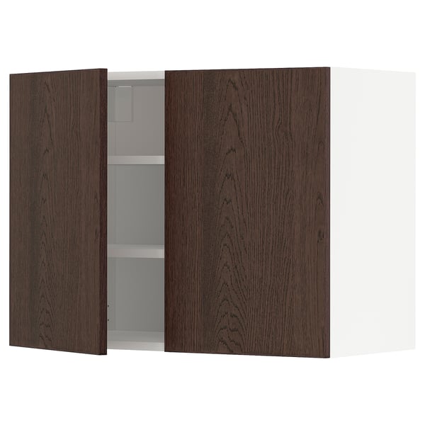 METOD Mueble pared+entrepaños y 2 puertas, blanco/Sinarp café, 80x60 cm