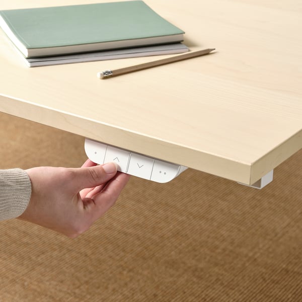 MITTZON Escritorio ajustable, eléctrico Chapa abedul/blanco, 160x80 cm