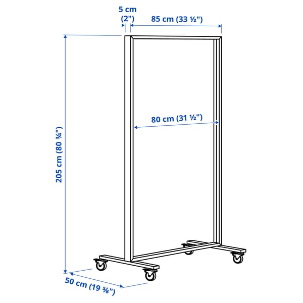 MITTZON Estructura con ruedas, blanco, 85x205x50 cm