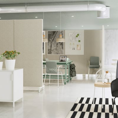 MITTZON Estructura ruedas/pantall acúst piz, Gunnared beige/blanco, 85x205 cm