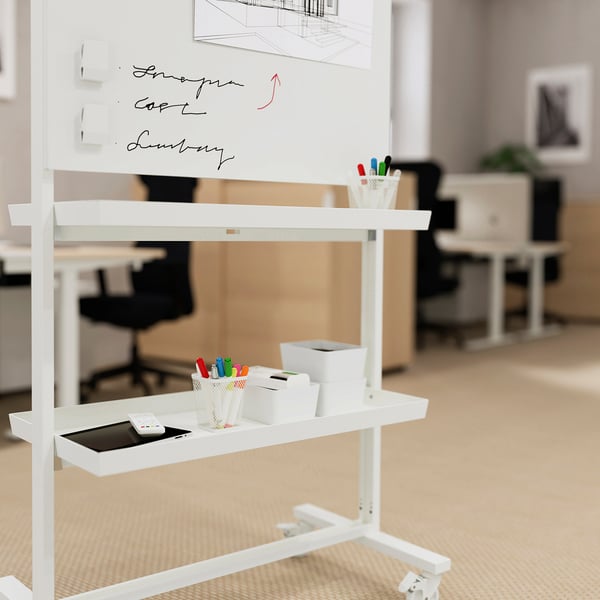 MITTZON Estructura+ruedas/pizarr/estant exp, blanco, 85x205 cm