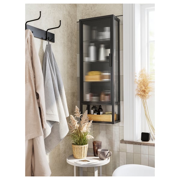 MOSSJÖN Vitrina, gris oscuro, 36x18x102 cm