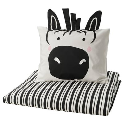 NATTHÄGER Funda de plumón y funda almohada, negro blanco/Cebra, 150x200/50x60 cm