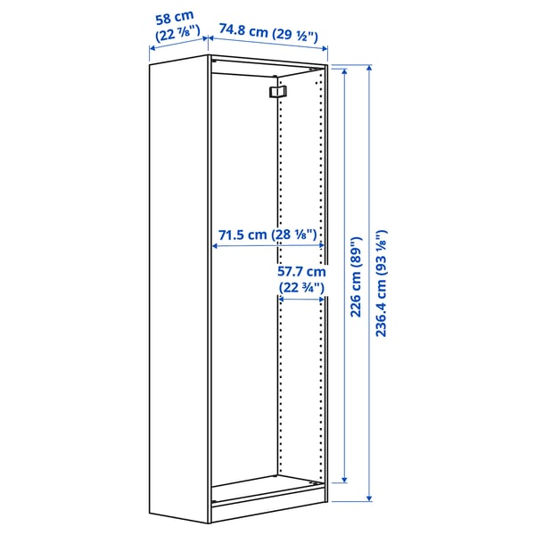 PAX Estructura clóset, Efecto roble tinte blanco, 75x58x236 cm