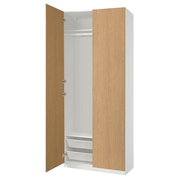 PAX / STORKLINTA Combinación de clóset, blanco/Efecto roble, 100x38x236 cm