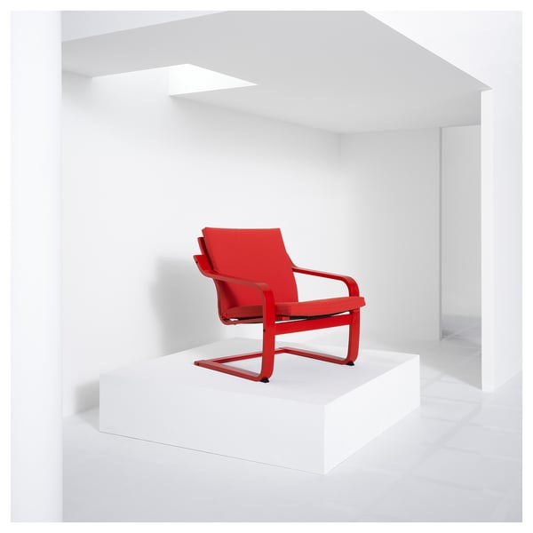 POÄNG Poltrona con espaldar bajo, rojo/Vissle rojo