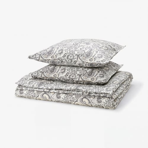 RODGERSIA Funda plumón con 2 fundas almohada, gris/blanco, 240x220/50x60 cm