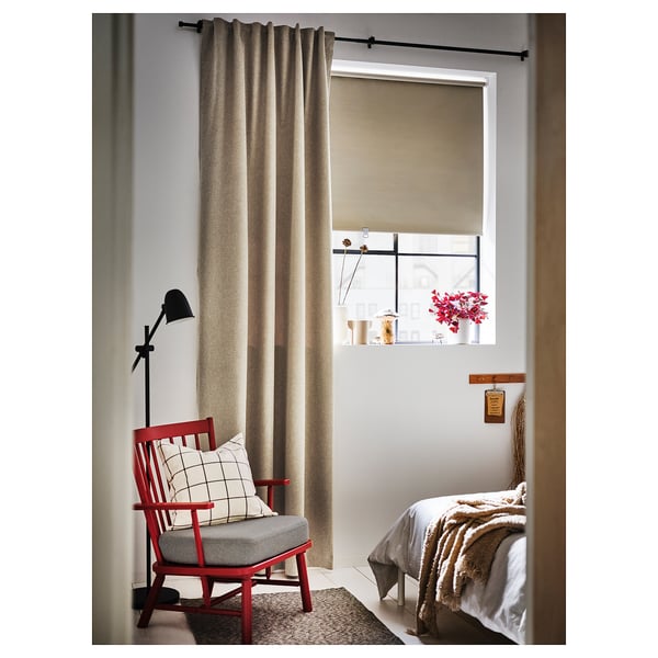 ROSENMANDEL Cortinas oscurecedoras, 1 par, beige/con cinta de fruncir, 135x250 cm