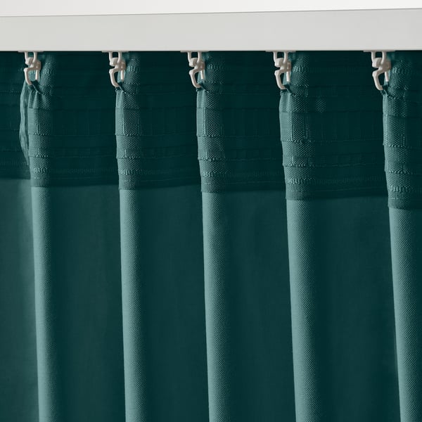 SANELA Cortinas, 1 par, gris oscuro con turquesa/con cinta de fruncir, 140x250 cm