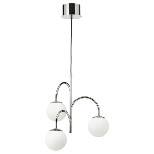 SIMRISHAMN Lámpara de techo, 3 brazos, cromado/blanco Vidrio, 55 cm