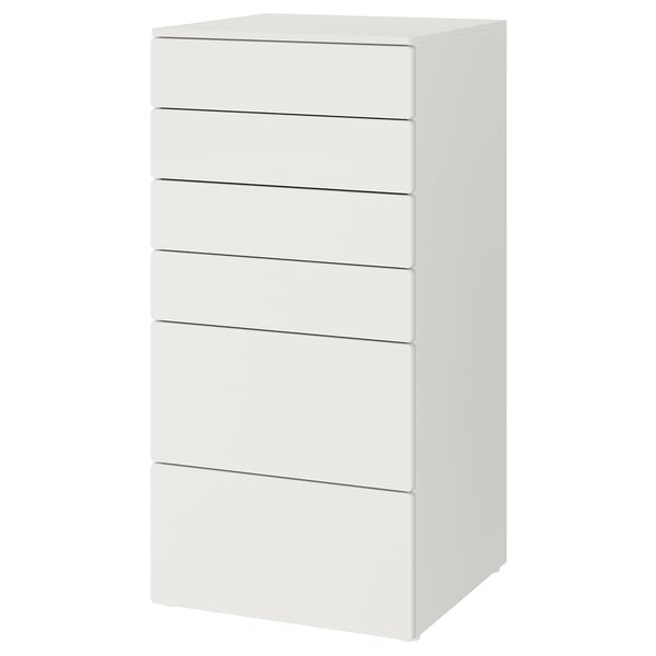 SMÅSTAD / PLATSA Cómoda de 6 cajones, blanco/blanco, 60x57x123 cm