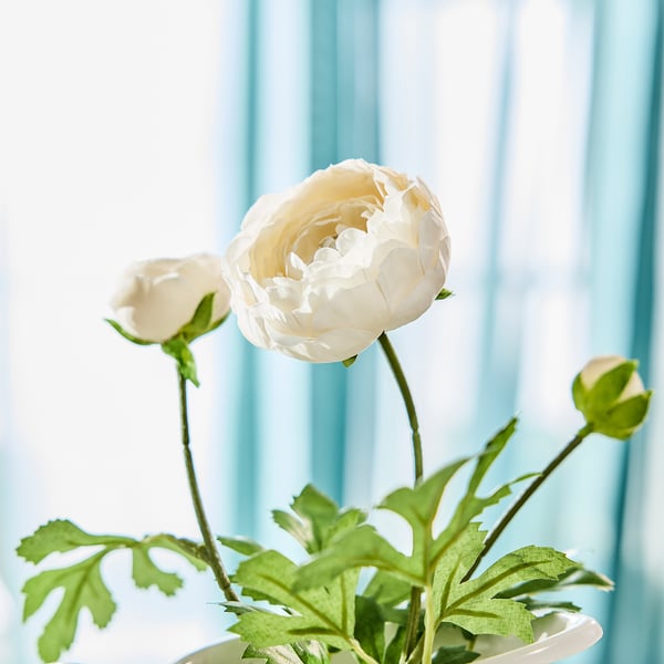 SMYCKA Flor artificial, Interior / exterior ranúnculo/blanco, 52 cm