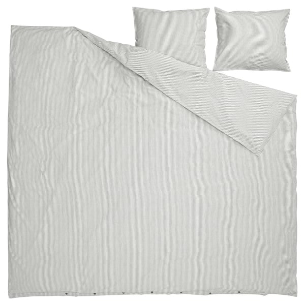 SOLFIBBLA Funda plumón con 2 fundas almohada, gris blanco/Raya, 240x220/50x60 cm