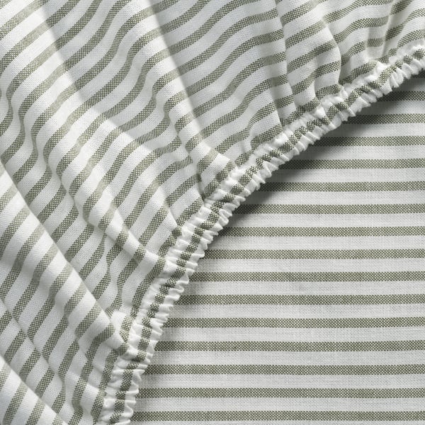 SOLFIBBLA Sábana ajustable, blanco verde/Raya, 120x200 cm