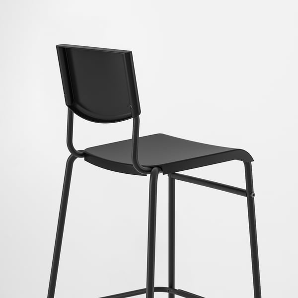 STIG Silla de bar con espaldar, altura de bar negro/negro, 63 cm
