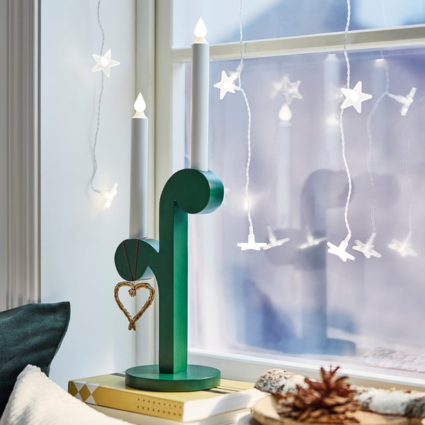 STRÅLA Vela LED, A pilas/Madera verde