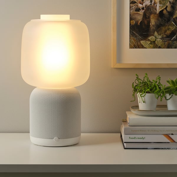 SYMFONISK Pantalla para lámpara parlante, Vidrio/blanco