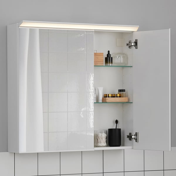 TREASJÖN Armario espejo 2 puertas/ilum integ, 80x17x75 cm