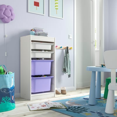 TROFAST Combinación de almacenaje con cajas, blanco blanco/lila, 46x30x94 cm