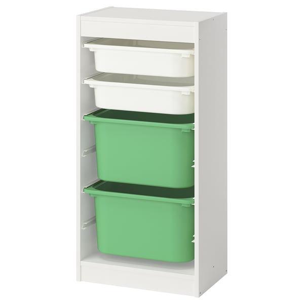 TROFAST Combinación de almacenaje con cajas, blanco blanco/verde, 46x30x94 cm