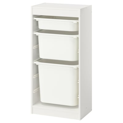 TROFAST Combinación de almacenaje con cajas, blanco/blanco, 46x30x94 cm