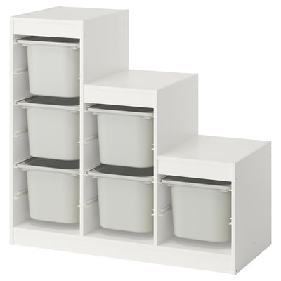 TROFAST Combinación de almacenaje con cajas, blanco/gris, 99x44x94 cm