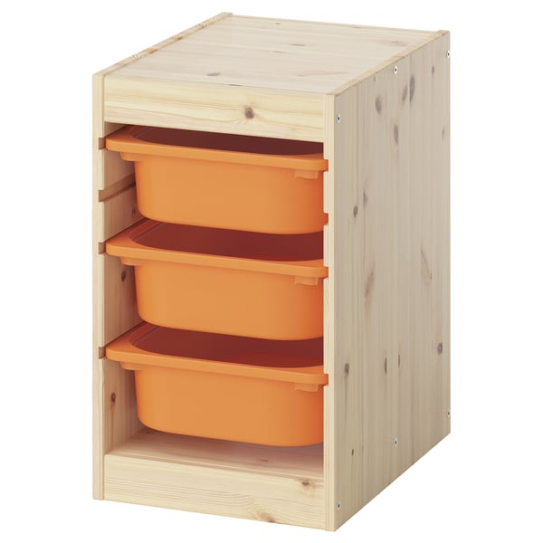 TROFAST Combinación de almacenaje con cajas, Pino tinte claro/naranja claro, 32x44x52 cm