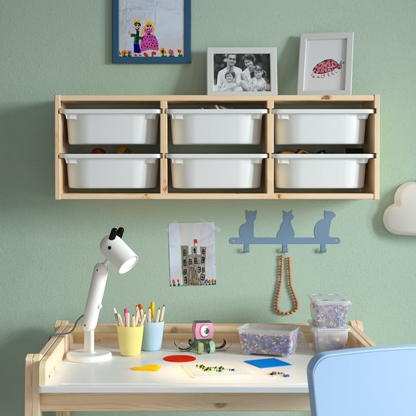 TROFAST Repisa de pared, Pino tinte claro/blanco, 93x21x30 cm