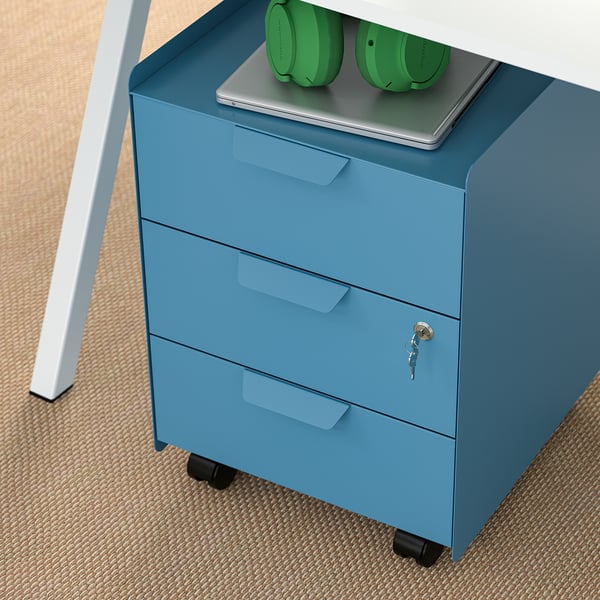 TROTTEN Cajonera con 3 cajones y ruedas, azul
