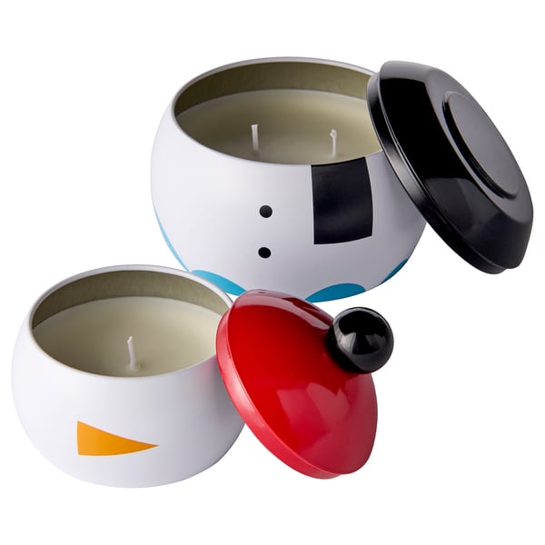 VINTERFINT Vela aromática en envase, set de 2, muñeco de nieve bastón de caramelo/blanco