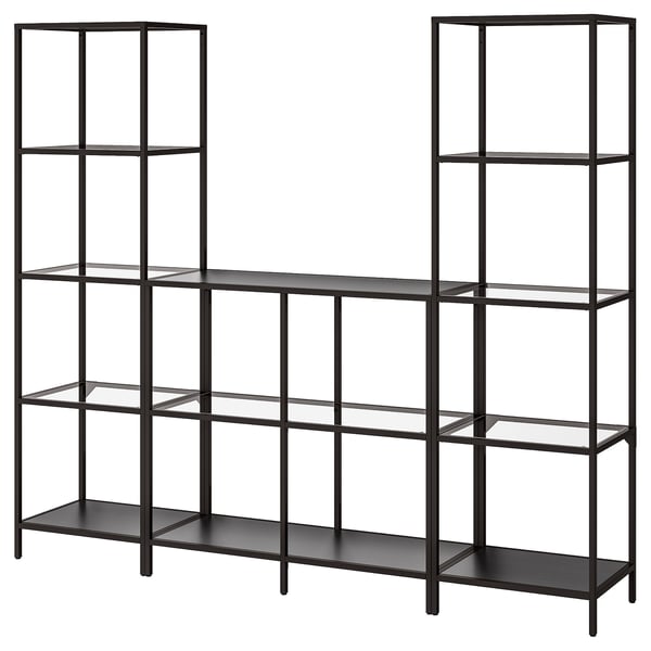 VITTSJÖ Mueble, negro con café/Vidrio, 202x36x175 cm