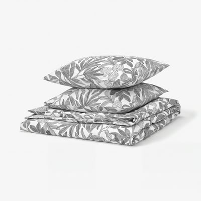 BROKDRACENA set postele, bílý s šedými květinami, složený, recyklovaný polyester/viskóza.