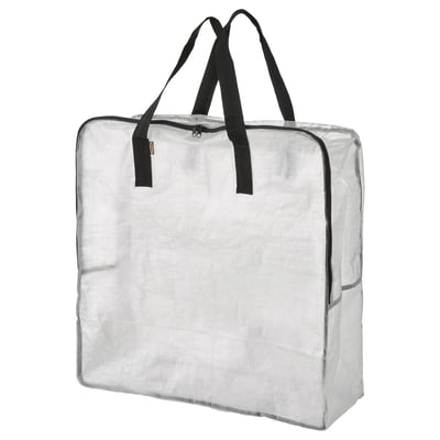 Taška IMPPA, čirý, odolný plast, obdélníková, s černými uchy a zipem, složitelná naplocho pro snadné skladování.