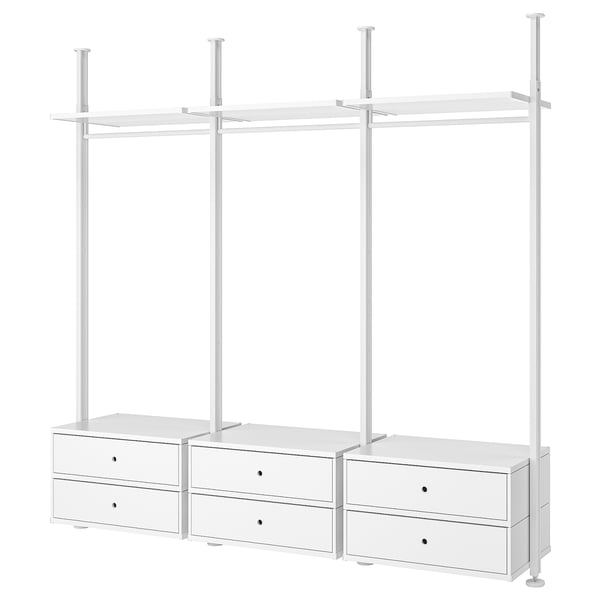 ELVARLI Modulární úložný systém bílý s policemi a zásuvkami.